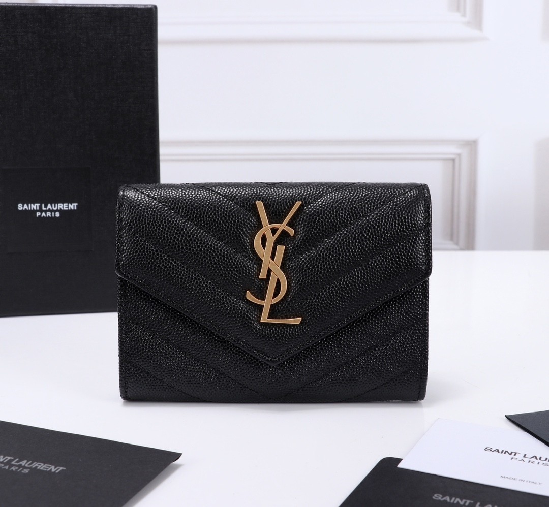 Saint Laurent YSL Monogram Envelope Wallet 經典信封短夾（黑金款）